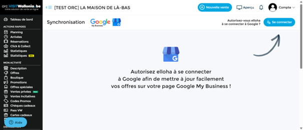 Onglet Google dans elloha